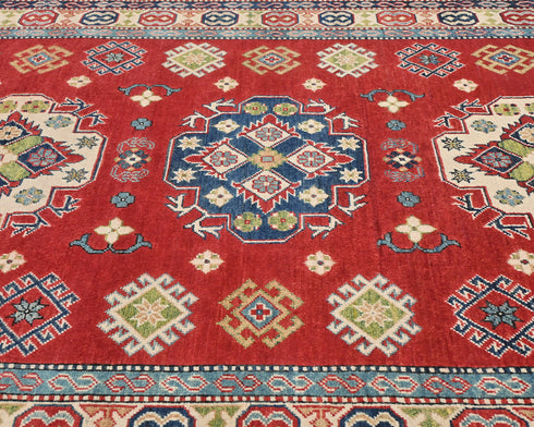 5x7 Red Kuba Afghan Hand Knotted Wool Area Rug